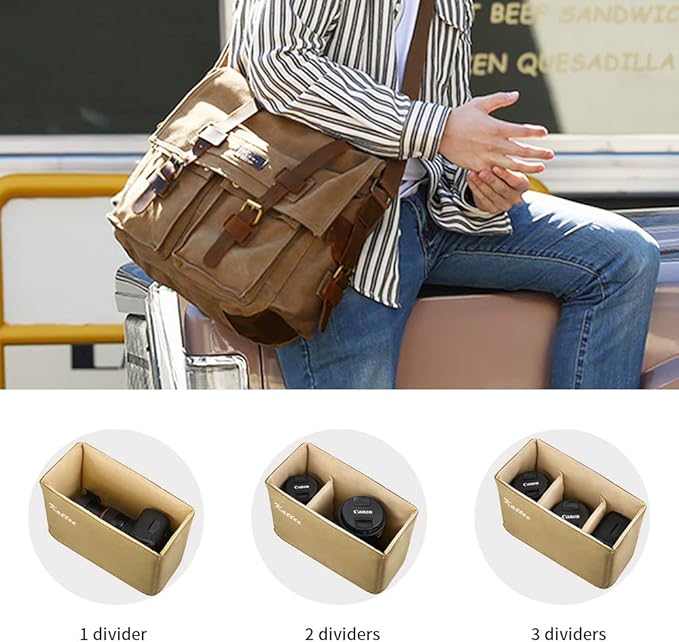 Kattee Leather Canvas Camera Bag Vintage DSLR SLR Messenger Shoulder Bag