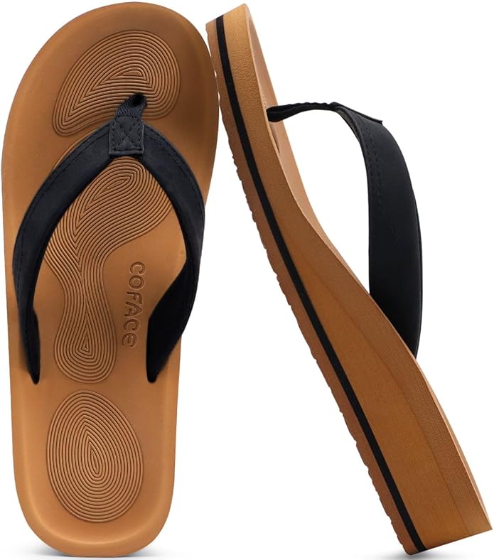 COFACE Flip Flops for Women With Comfortable Arch Support Ladies Fashion Platform Thong Sandals Soft Yoga Mat Sole For Beach/Indoor Outdoor