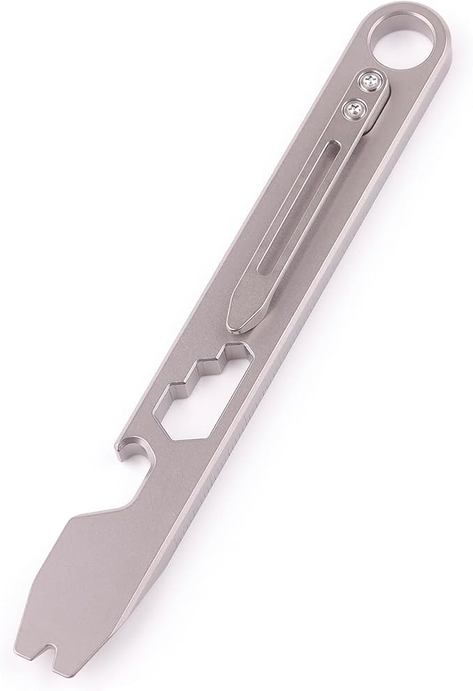 EDC Pry Bar Bottle Opener Titanium Pry Bar Gear 10-in-1 Mutitool with Clip CM Unit Scale Wrench 4.37"
