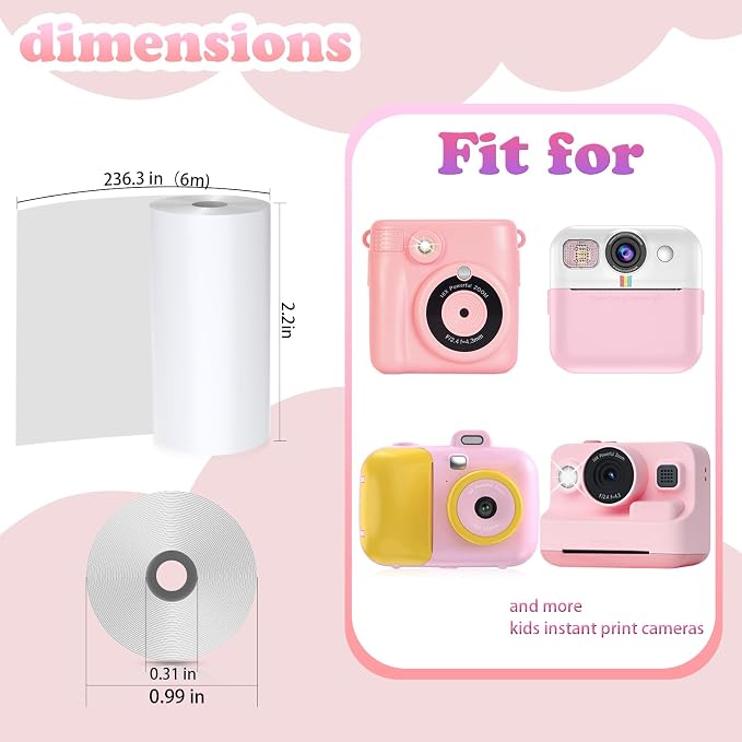 25 Rolls Kids Camera Instant Print Refill Paper Set, Phetium HD Printing