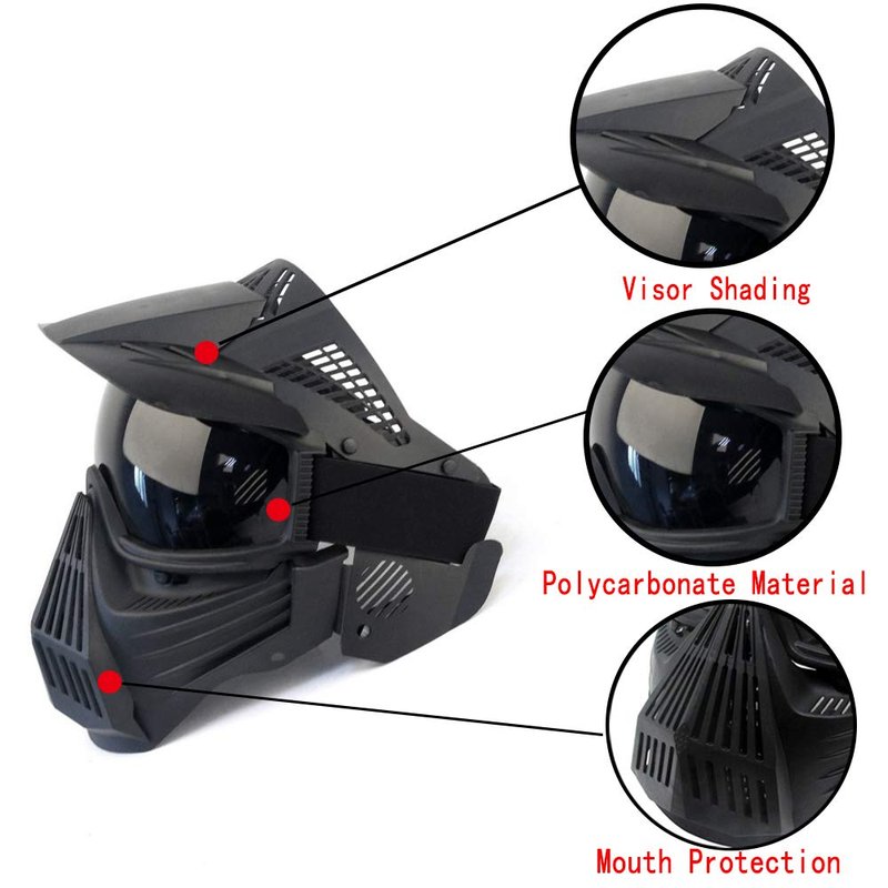 Tactical Mask Airsoft Masks, for Airsoft BB Hunting, CS Game Full Face Tactical Gear, Impact Resistant with Goggles, Motocross Skiing Outdoor Activities