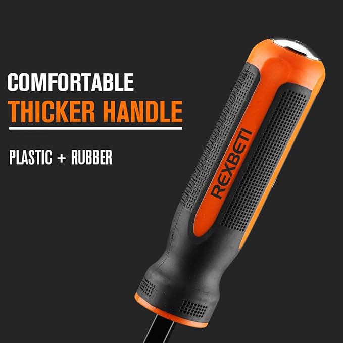 REXBETI Pry Bar Set, 8", 12", 18" and 24" Heavy Duty Pry Bar 4-Piece Mechanic Hand Tools, Thicker Strike Cap Handle, Black Orange