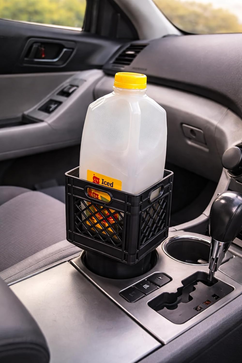 Half Gallon Car Cup Holder Expander - Classic Milk Crate Style Adapter for Square Cartons, Secure Anti-Spill Insert for Juice, Milk & Iced Coffee, Heavy Duty Interior Organizer for SUVs & Trucks