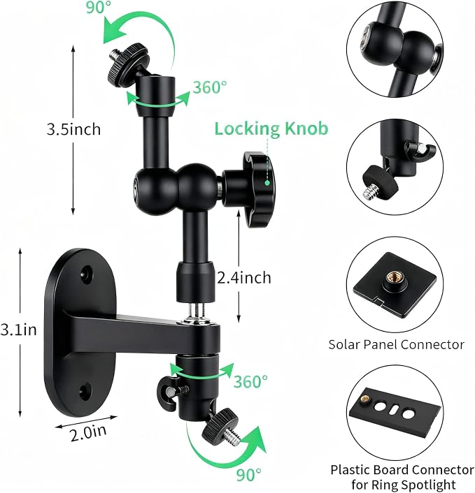 2-in-1 Wall Mount for Ring Solar Panel, Ring Stick Up Cam Battery, Spotlight
