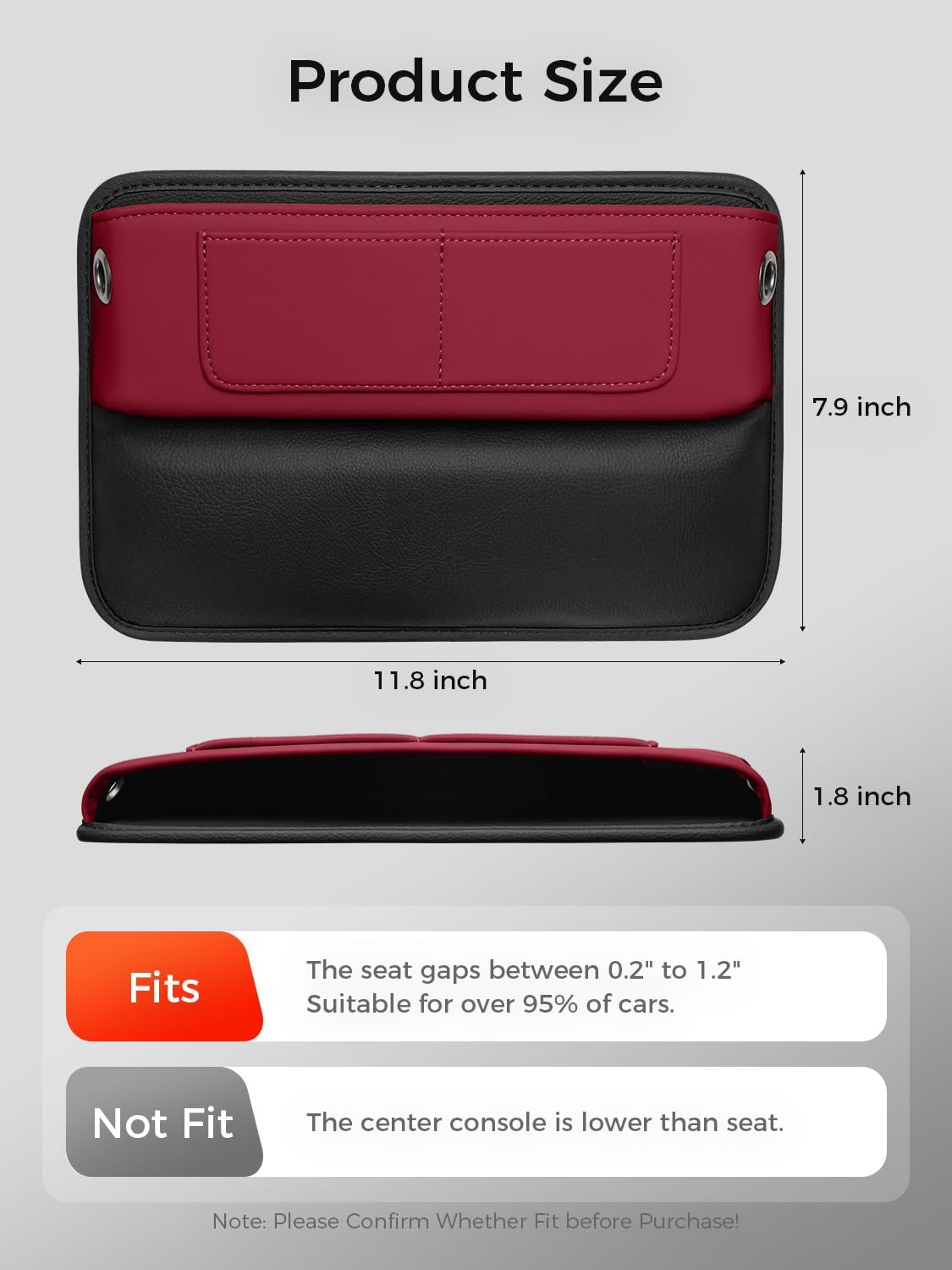 Car Seat Gap Filler Organizer – Phone Holder, Key/Card/Coin Slot, Premium Nappa Style Microfiber Leather, Prevents Drops. Universal Fit for Sedans, SUVs, Trucks (Burgundy)