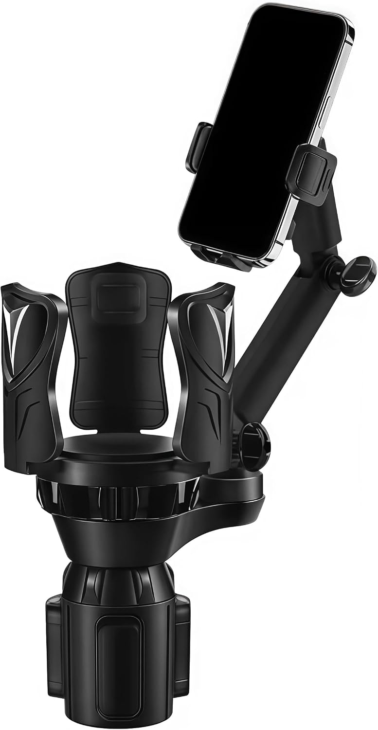 2-in-1 Car Cup Phone Holder for Your Car, Expander with Adjustable Base, 360 Rotation, Compatible for All Smartphones up to 4.13”, Universal Fit for Truck/SUV, Anti-Slip & No Shake Design -Black