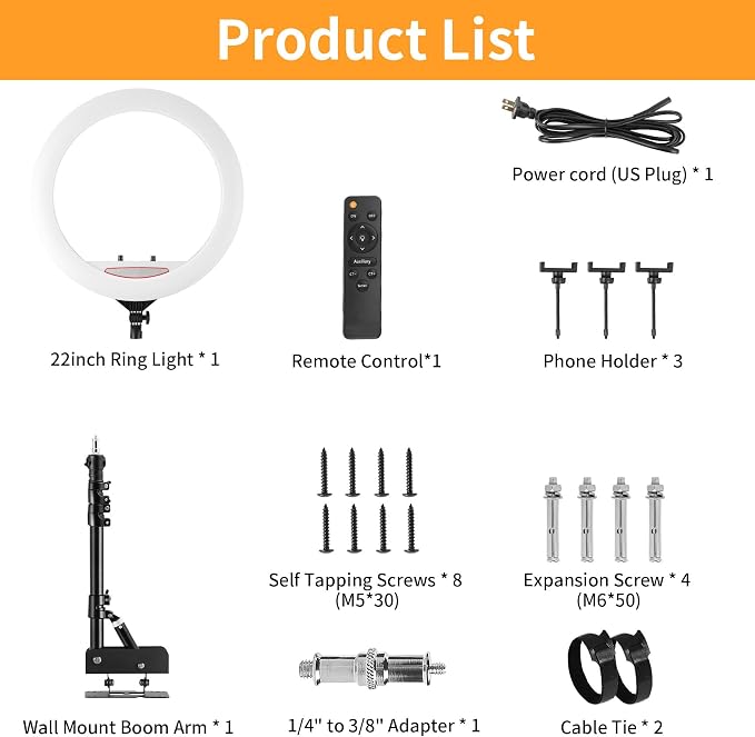 SITTO 22 Inch Ring Light with Remote Control, 43 Inch Wall Mounted Triangle