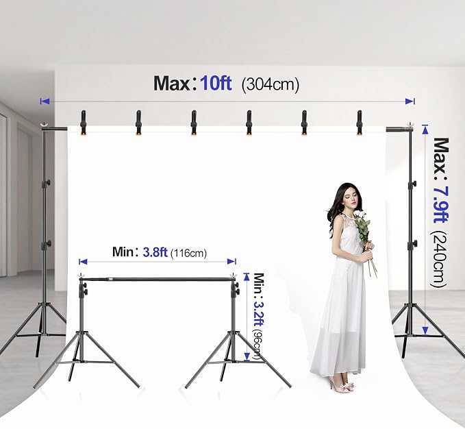 EMART 10x7.9FT Backdrop Stand, Photo Video Studio Adjustable&Lockable Heavy