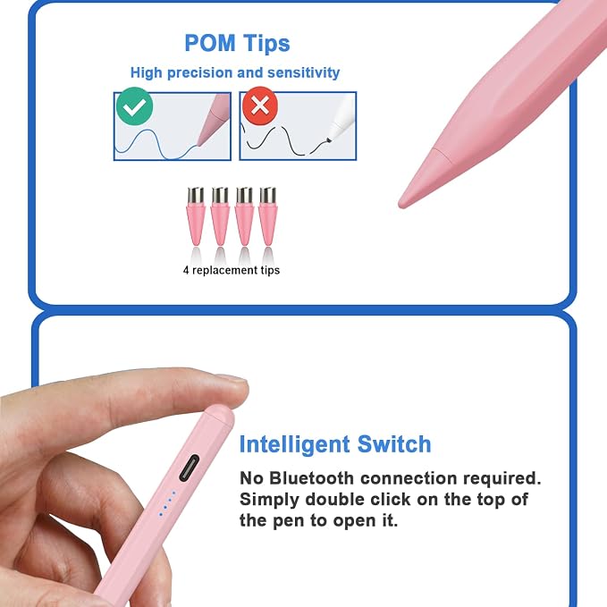 Stylus Pens for Touch Screens Power-Display Tablet Pen POM Tip Magnetic Digital