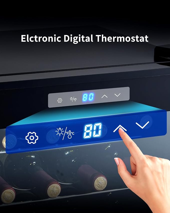 BODEGA COOLER 28 Bottle Wine Refrigerator, Fridge for Kitchen, Room, Office | 7 Shelves, Fast Cooling, Digital Temp Panel, Quiet ≤40dB Operation, Freestanding / Under Counter, UV-Protected Glass Door