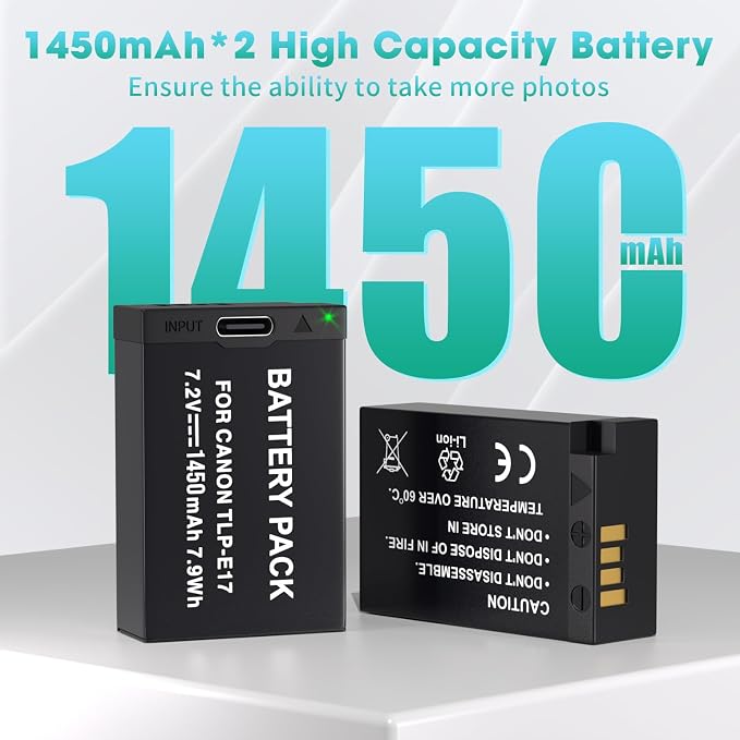 LP LP-E17 Battery 2-Pack 1450mah USB-C Charging Port Battery