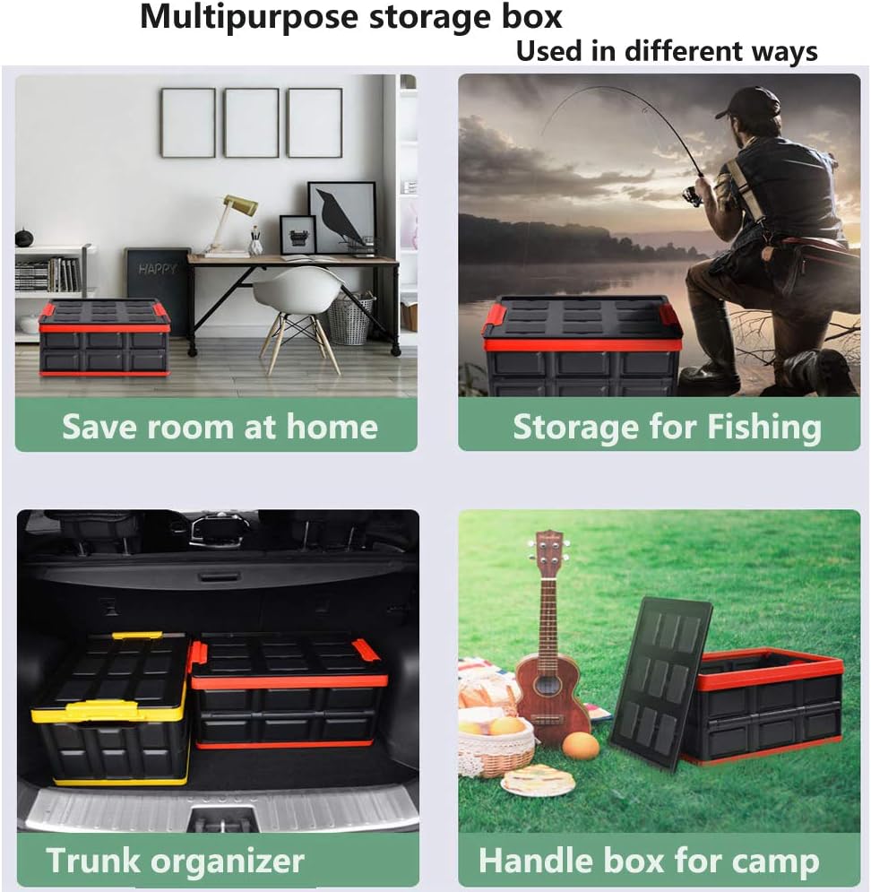 Collapsible Storage Bins with Lids 55L, Trunk Organizer for SUV Foldable Plastic Outdoor Storage Containers with Secure Latches, Waterproof Cargo Box for Camping Home, Garage, Closet 2PCKS