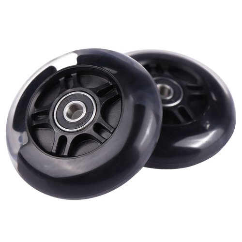 Gladeer 2-Pack 80mm 3-Wheeled Scooter Rear Wheels Light Up Inline Skate Replacement Wheels w/Bearings (Black)