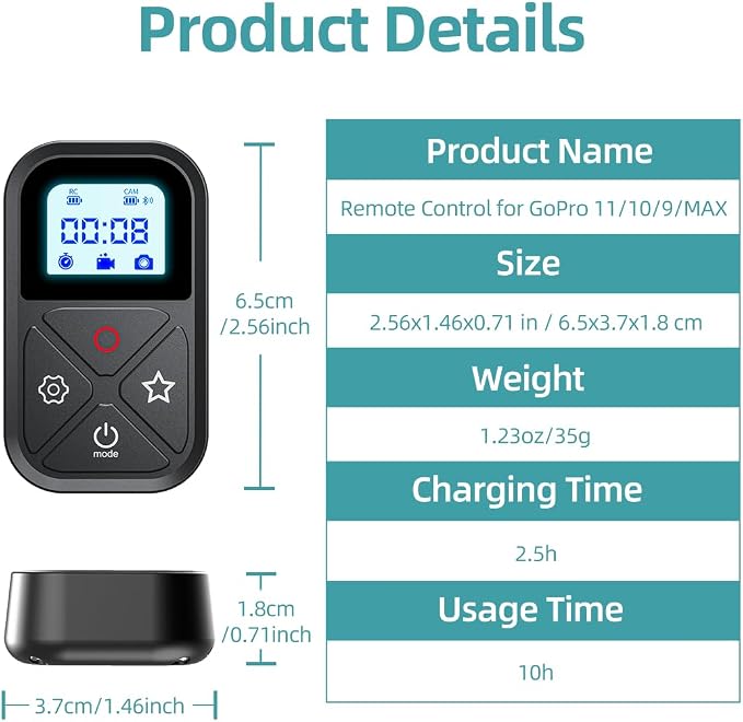 Smart Remote Control for GoPro，Wireless Camera Controller for Hero 12 11 10 9 8