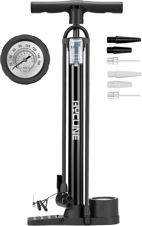 Hycline Bike Pump - 160 PSI High-Pressure Bicycle Floor Pump with Gauge & Dual Valves for All Tires