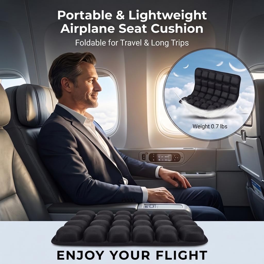 Travel Cushion Airplane Seat,Airplane Seat Cushion for Long Flights,Press Type Air Inflatable Seat Cushion with 36 Airbags for Car,Plane,Wheelchair,Office,Stadium,Ergonomic Comfort Support