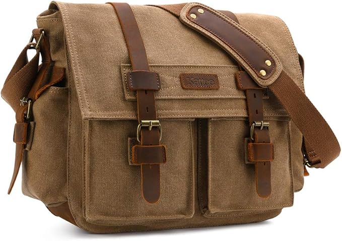 Kattee Leather Canvas Camera Bag Vintage DSLR SLR Messenger Shoulder Bag