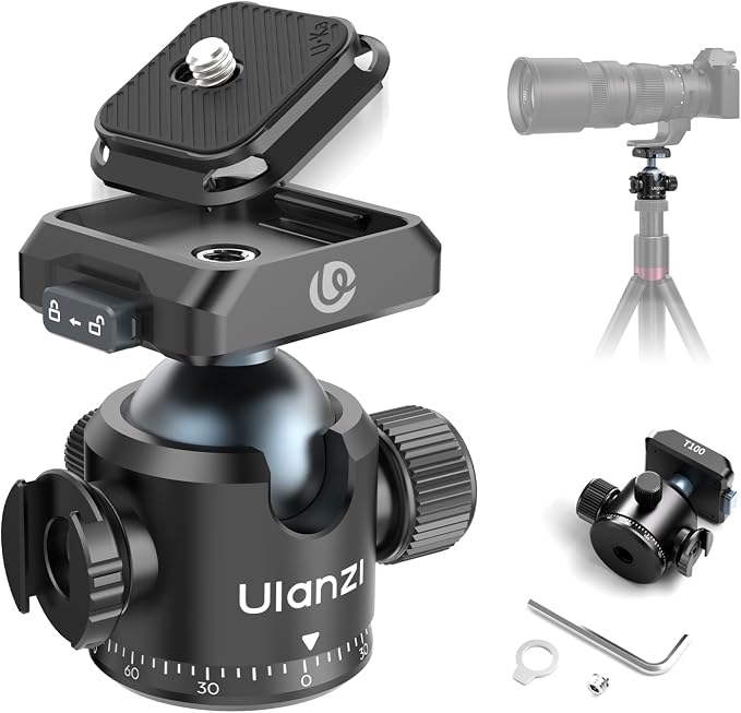 Ulanzi T100 Ball Head, Tripod Ball Head Mount 1/4 & 3/8 inch