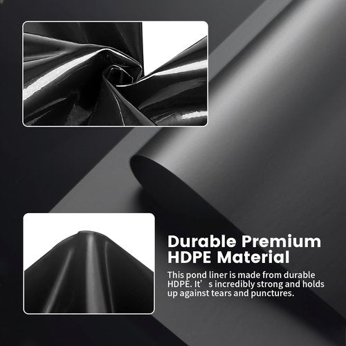 KOI Pond Liner - 15 Mil HDPE Waterproof Black Liner for Outdoor Fish Ponds | 10 x 20 FT