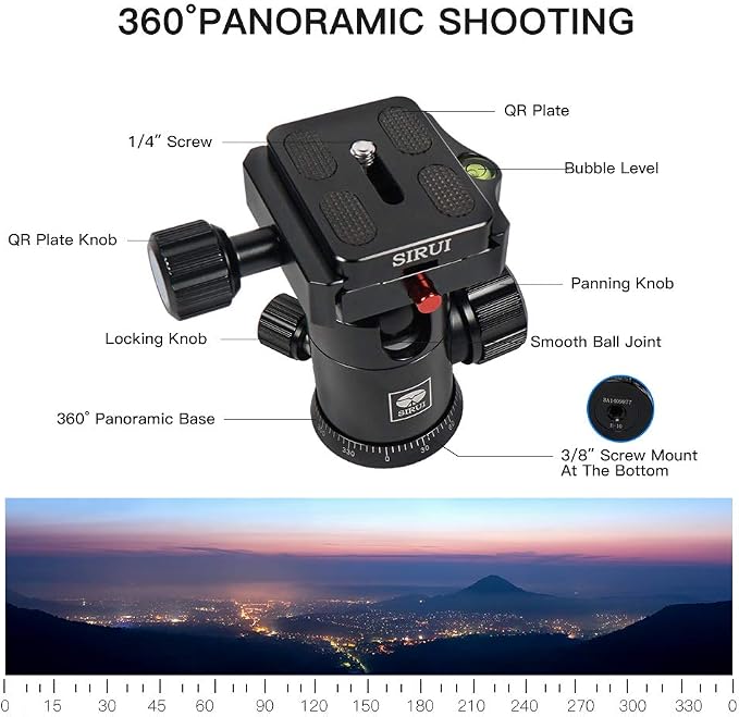 SIRUI Traveler 7A 65.55'' Aluminum Camera Tripod, E-10 Panorama Ball Head and
