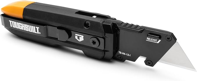 ToughBuilt – Prybar Utility Knife, Heavy-Duty Folding Utility Knife with Built-In Prybar, Scraper Edge, Wire Cutter, and Quick-Change Blade Release, All-Metal Construction (TB-H4-12-I)
