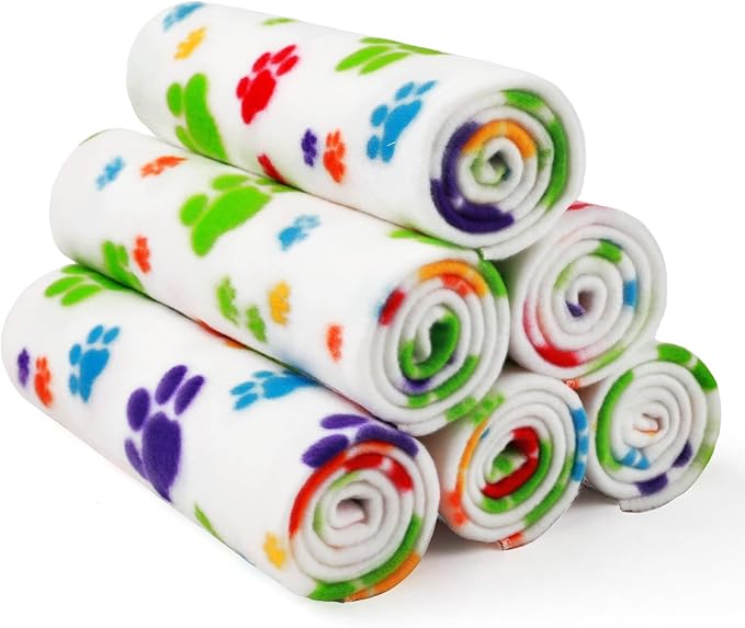 LINENLUX Cute Dog Blanket for Small Medium Dogs 6-Pack Soft Stretchy Fleece Blankets for Pet Cat Puppy Warm Wrinkle-Resistant Throw for Couch Bed Outdoor White 40x31 inch (Pack of 6)