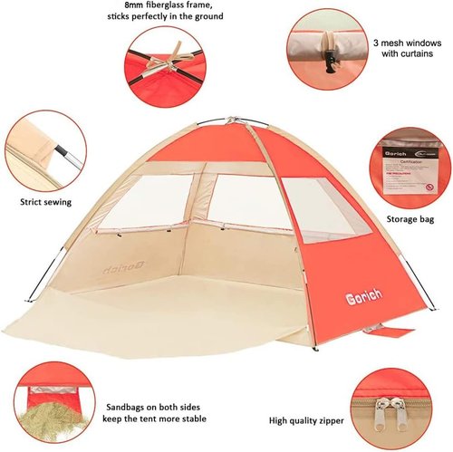 Gorich Beach Tent - Portable Sun Shelter for Up to 10 People | Lightweight, Easy Setup & UPF 50+ UV Protection