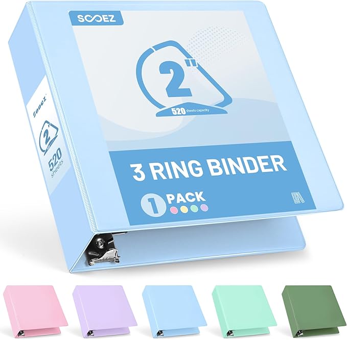 Sooez BinderX Extra Durable 2 Inch 3-Ring Binder, Holds 520 Sheets of 8.5x11