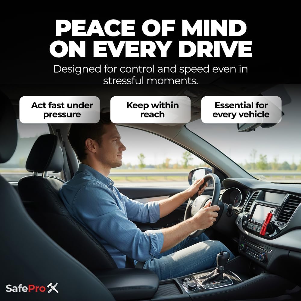 SafeProX 2 in 1 Emergency Escape Tool, Life Saving Car Window Breaker & Seatbelt Cutter - Car Window Hammer for Quick Accident Aid & Safety on The Go with Seat Belt Cutter. (Pack of 2)