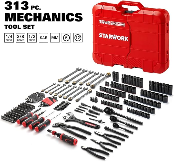 STARWORK TRUE MECHANIC™ 313-Piece Mechanics Tool Set and Socket Set, Professional SAE/Metric