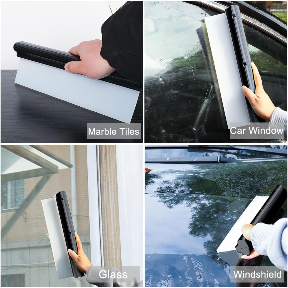 Car Squeegee,12 inch Silicone Automotive Water Wiper for Drying,Flexible Auto T-Bar Water Blade for Car,Windshield,Glass,Window,Bathroom (Black)