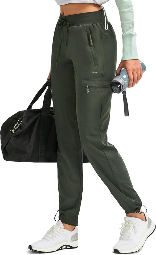 BVVU Women's Hiking Pants - Lightweight Quick-Dry Waterproof Cargo Joggers with Zipper Pockets