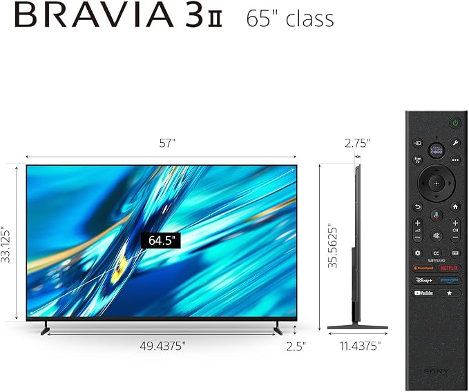 Sony 65 Inch BRAVIA 3 II LED 4K HDR Smart Google TV with Gemini K-65XR30M2 | Anti-Glare, XR Processor with AI Technology, Dolby Vision/Atmos, 120Hz Refresh Rate, 4K movie credits included, 4xHDMI 2.1