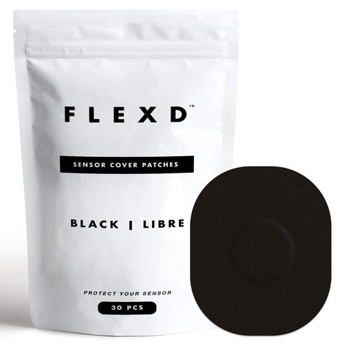 Flexd - Libre 3 Sensor Covers Waterproof, Freestyle Adhesive Patches (Pack of 30) Oval, Black