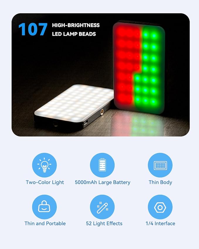 5000 mAh Portable Selfie Light for iPhone: RGB Rechargeable Phone Fill Lights