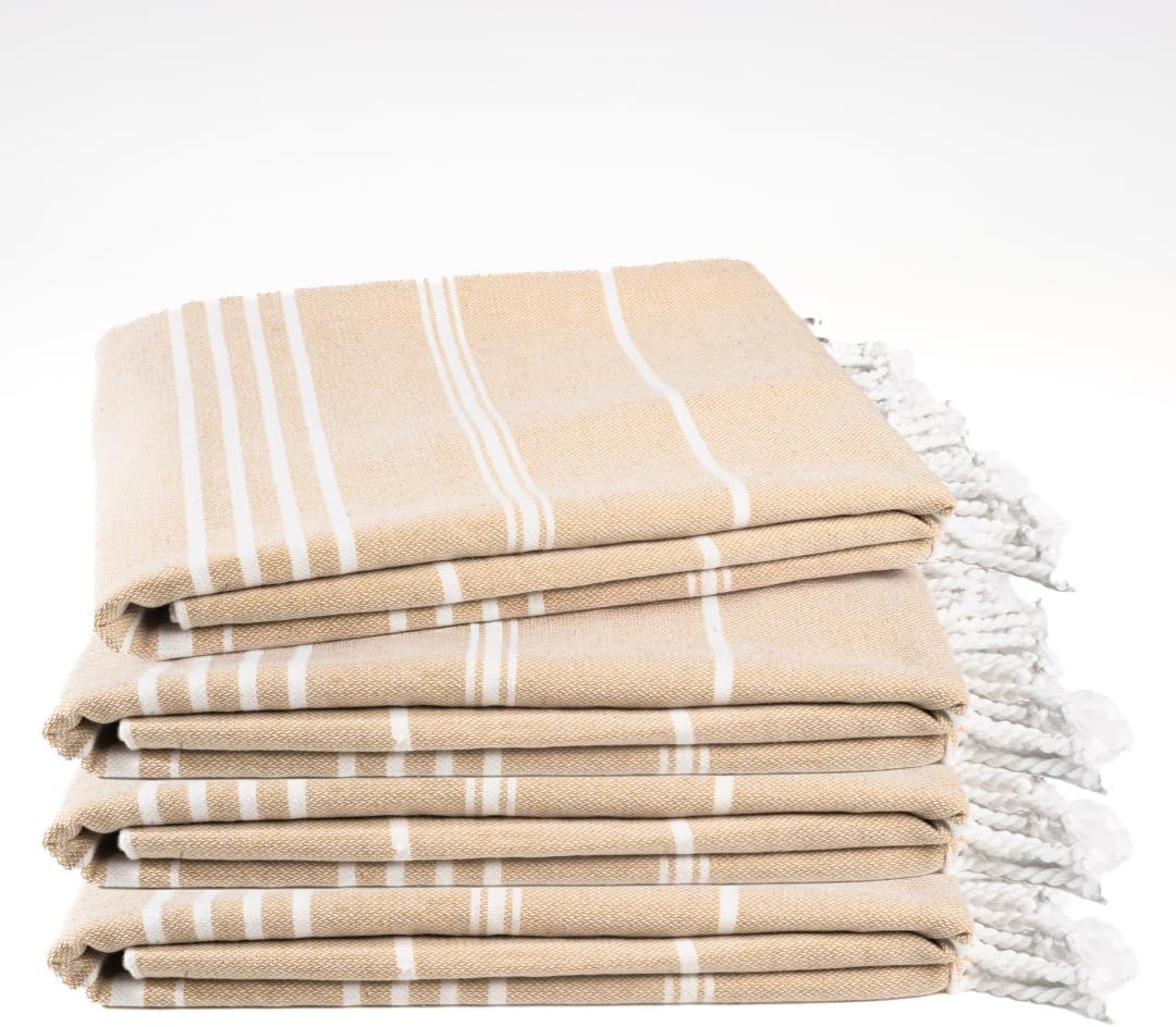 Skiennix Oversized Cotton Turkish Beach Towel - Quick Dry, Absorbent, Extra Large | Desert Sand, 36"x72", 4 Pack