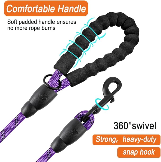 BARKBAY Dog Leashes for Large Dogs Heavy Duty Dog Leash 4/5/6 FT with Comfortable Padded Handle and Highly Reflective Threads for Medium Large Dogs Walking Training Running (6FT-1/2'',Purple)