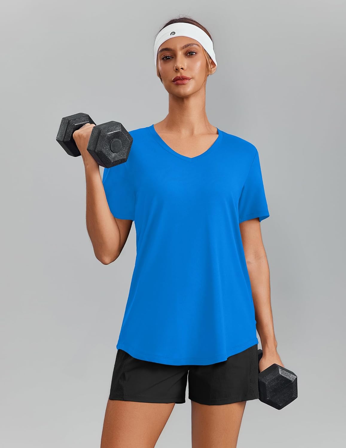 PINSPARK Soft Workout Tops for Women - Short Sleeve V-Neck, Moisture-Wicking, Quick Dry | UPF 50+ Sun Protection