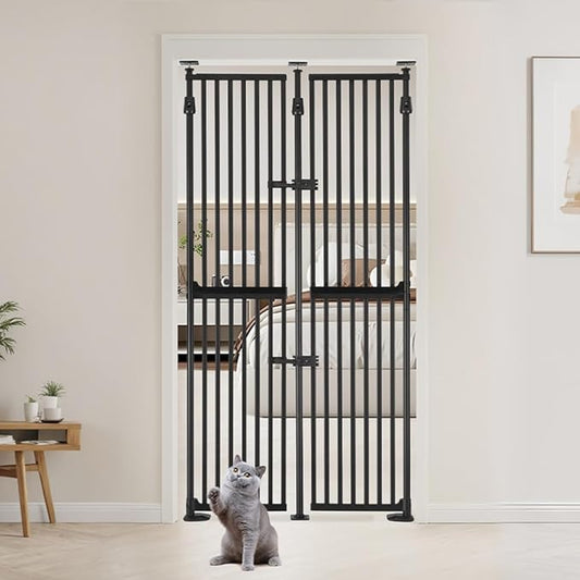 unipaws 75" High Extra Tall Cat Gate, Auto Closing and No Drilling Safety Gate for Doorway Hallway Stairs, Cat Dog Proof, Fit for 35"-38" Wide Opening, Indoor Use, Black