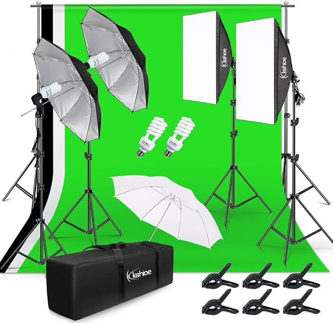 Photo Lighting Kit, 2M x 3M/6.6ft x 9.8ft Background Support System and 900W