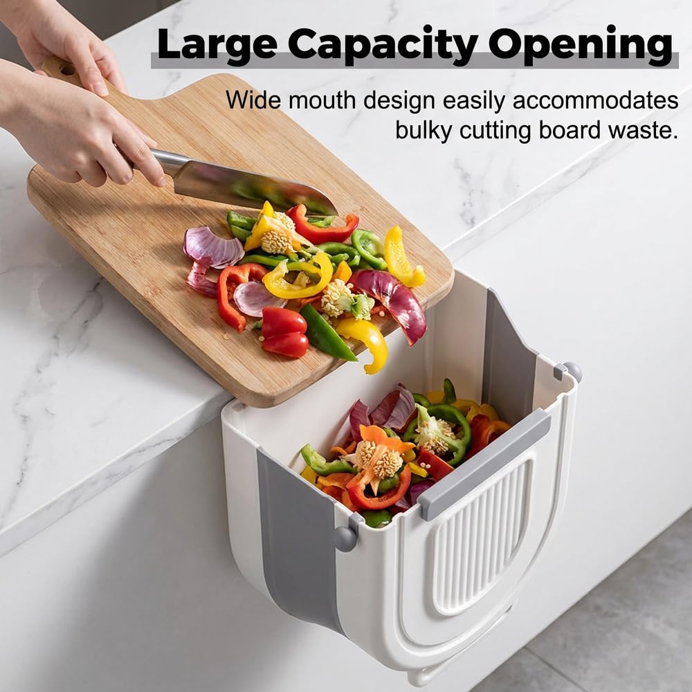 Multipurpose Hanging Collapsible Trash Can，Beige：9.6*9.4*6.3 in-2.64Gal