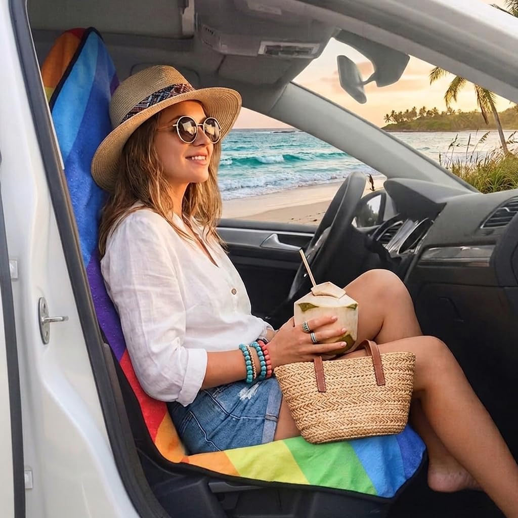 Car Seat Cover Protector Front Seats,for Gym Workout,Running,Swimming,Beach and Hiking,Waterproof Sweat Towel Bucket Seat Covers for Cars SUV Trucks (Rainbow, 1Pcs)