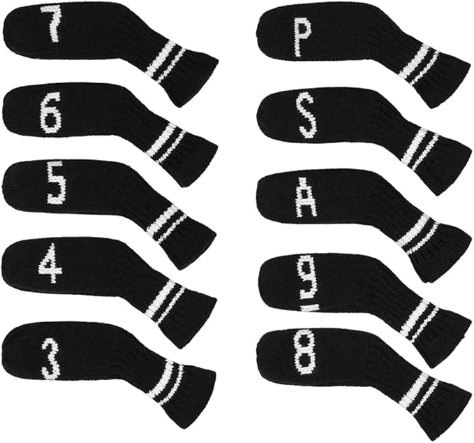 Scott Edward 1/7/10 Pcs Knitted Golf Club Head Covers for Irons Wedge Cuteness and Basically Socks Shape Washable Golf Club Head Protector on Classic Stripes Style，Double Sided Customization