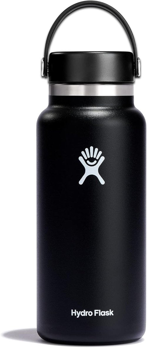 Hydro Flask Water Bottle - Insulated Stainless Steel - 32 Oz Black with Wide Mouth Flex Lid