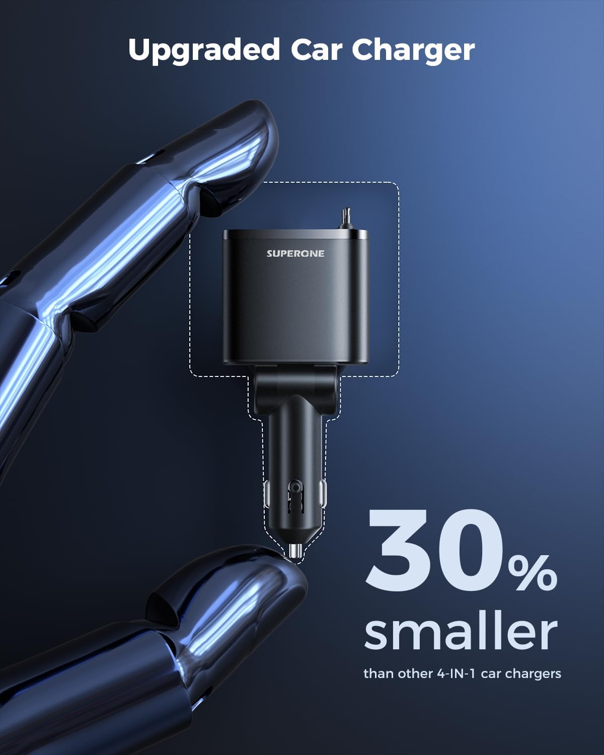 Retractable Car Charger, SUPERONE 99W Car Phone Charger with Cables Fast Charging, USB C Car Charger Adapter for iPhone 17 16 15 14 13 12, Samsung, Black