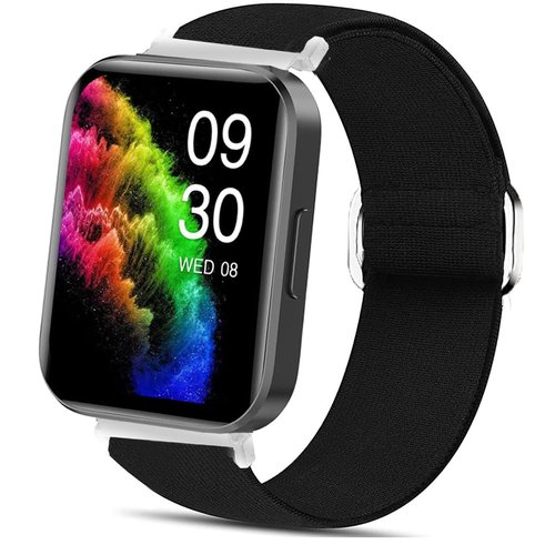Lamshaw Compatible for RUIMEN Smart Watches Bands, 22mm Stretch Elastics Nylon Adjustable Replacement Strap Accessories for Men & Women Compatible for RUIMEN D1 1.85" Smart Watches (Black)