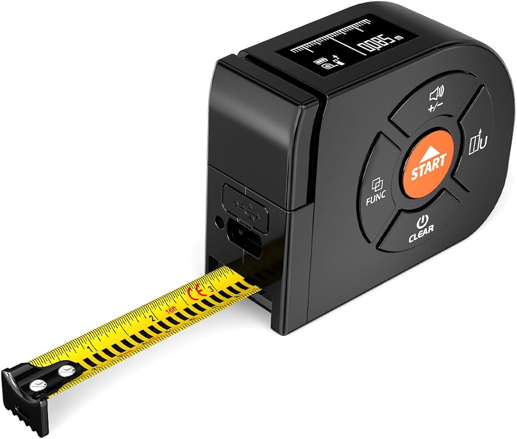 Laser Tape Measure 3-in-1, 196ft/60m Laser Distance Meter, 16ft/5m Digital Tape