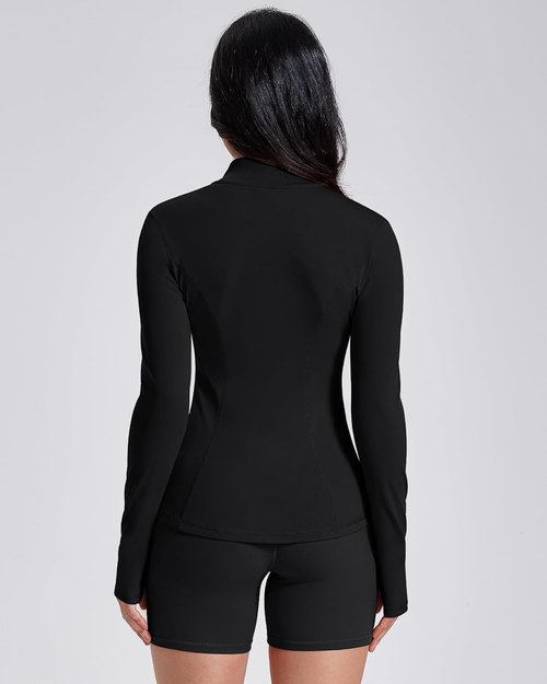 AVGO Women's Lightweight Athletic Zip-Up Jacket - Slim Fit Running Gym Top with Pockets & Thumb Holes