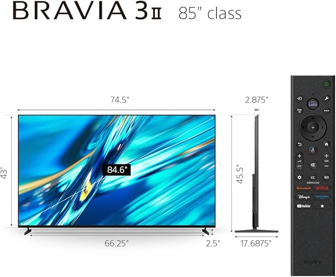 Sony 85 Inch BRAVIA 3 II LED 4K HDR Smart Google TV with Gemini K-85XR30M2 | XR Processor with AI Technology, Dolby Vision/Atmos, 120Hz Refresh Rate, 4K movie credits included, 4xHDMI 2.1, PS5 Features