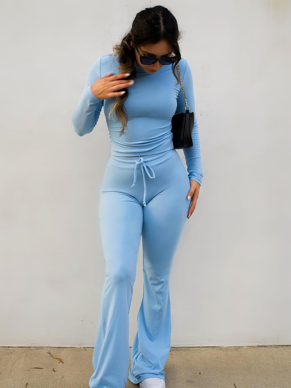 YEOREO Women's Two-Piece Lounge Set - Long Sleeve Top & Drawstring Wide Leg Pants | Stylish Comfort